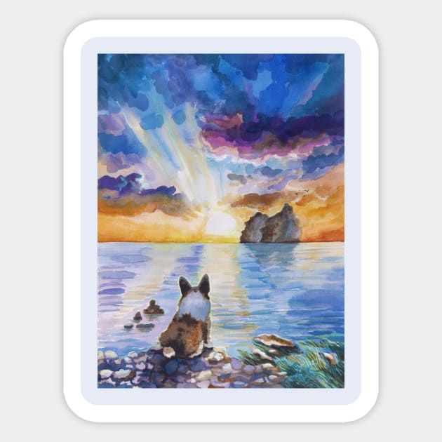 Corgi dreamer and calm calm sunset Sticker by AgniArt